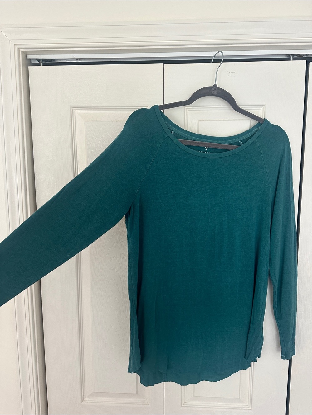 American Eagle Outfitters Teal Long-Sleeve Crewneck Top